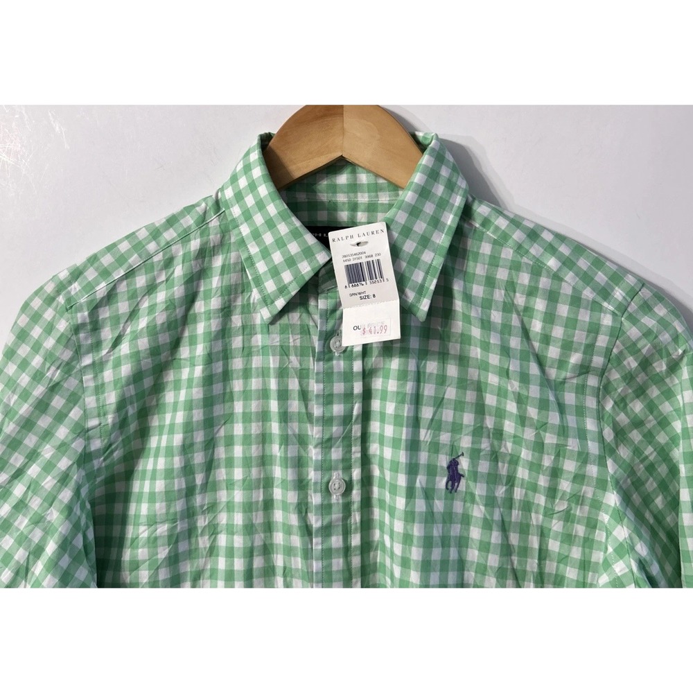 NWT Women's Vintage Ralph Lauren Sport Gingham Check Button Down Shirt Sz 8